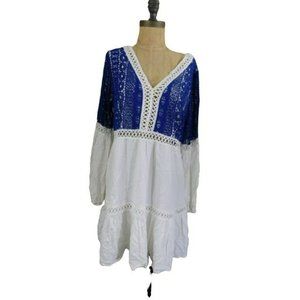 Boston Proper Size M Medium Boho Crochet Lace Peasant Style Dress NWT